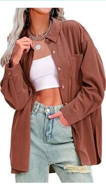 EXLURA Womens Shirts Oversized Button Down Long Sleeve Jacket Shackets Size L